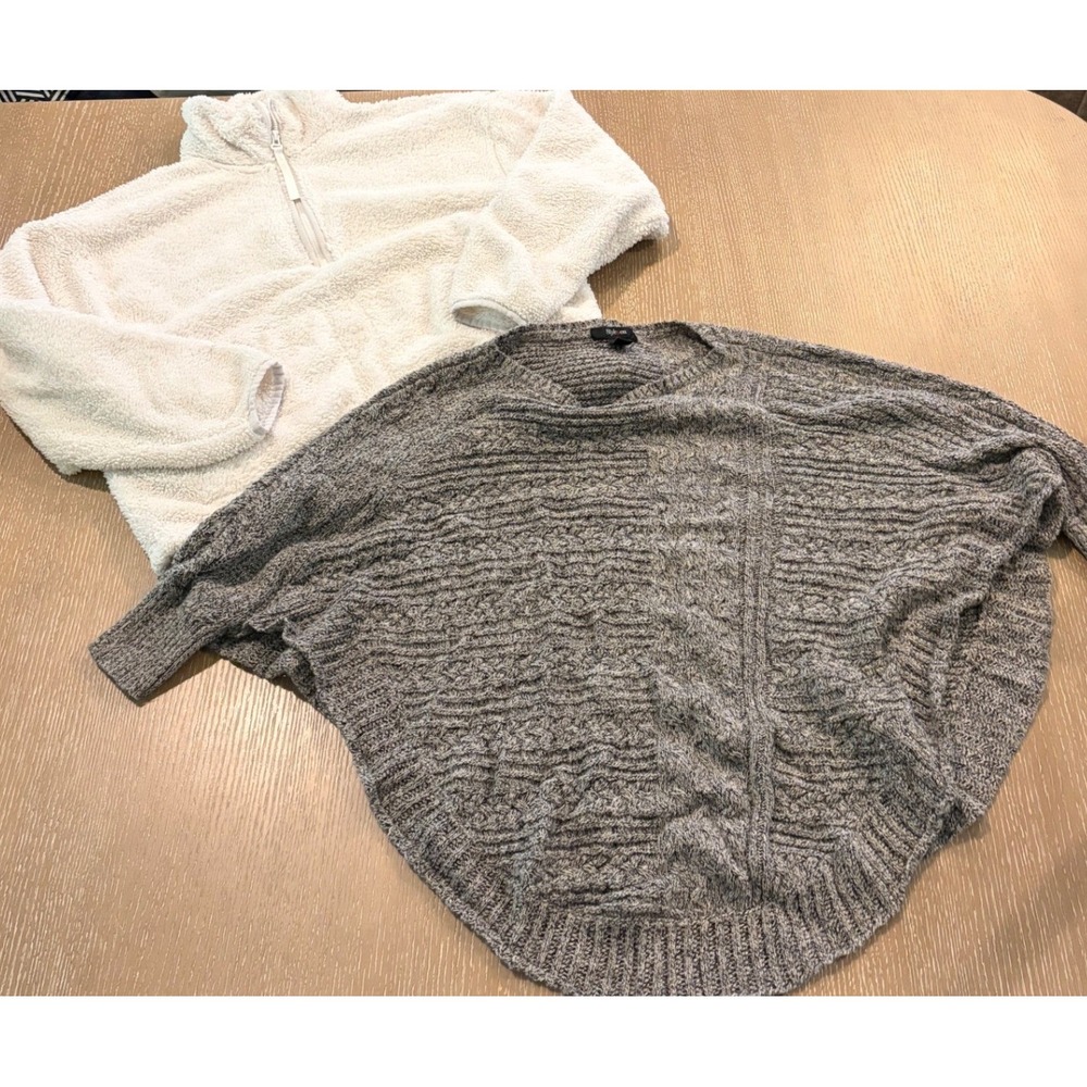 Women's Sweater Lot Style & Co S/M Gray Batwing & All In Motion Sherpa S